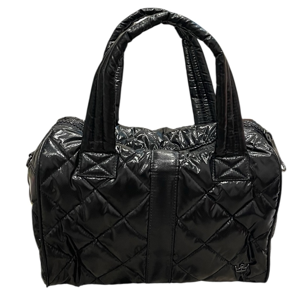 Oliver Thomas Quilted Patent Mini Duffel Bag Black Puffer Purse